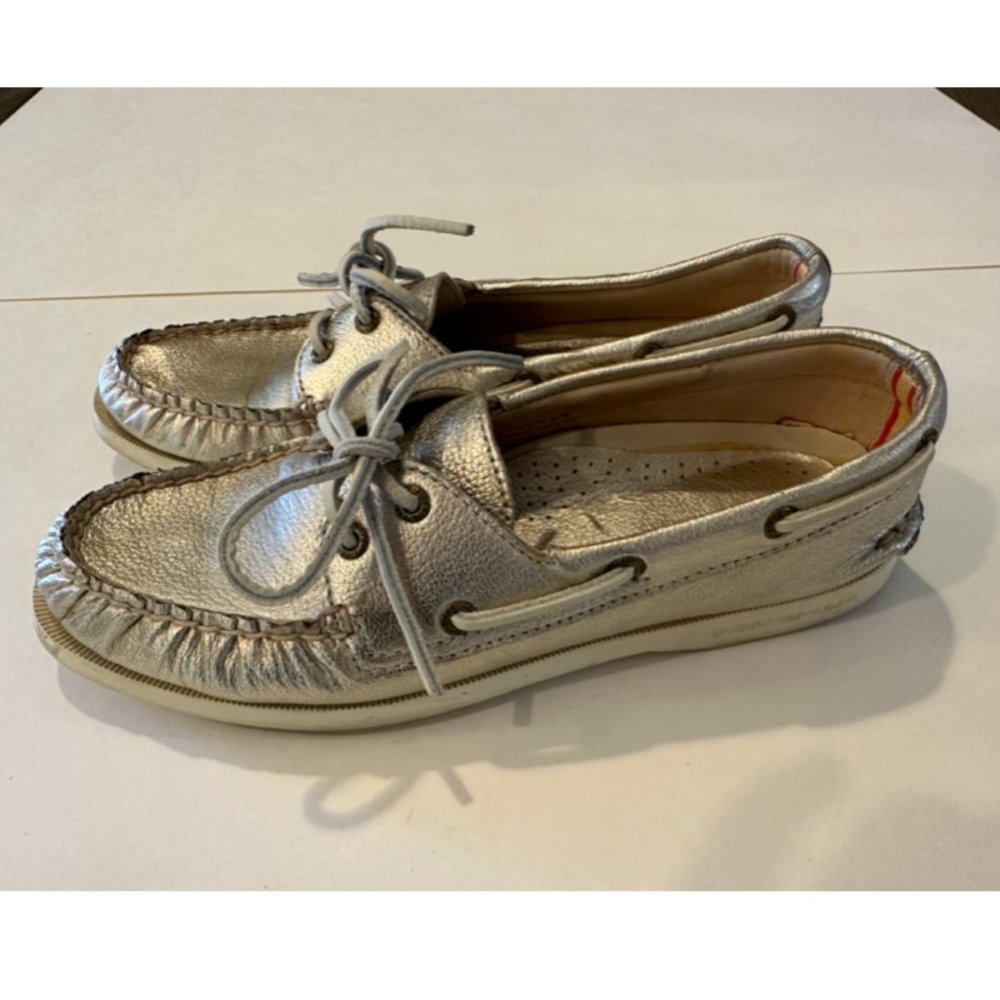 Sperry Women's Top Sider Metallic Gold Leather Boat Shoes Size 8.5M
